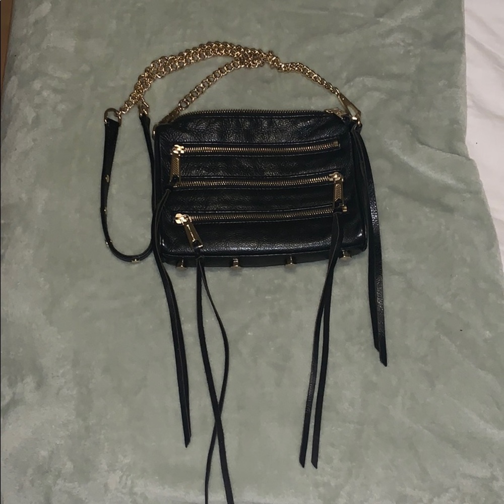 Rebecca minkoff black cross body with gold chain
